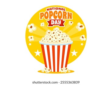 National Popcorn Day Vector Illustration on January 19th Featuring a Big Box of Popcorn for Enjoying Movies in a Flat Style Cartoon Background
