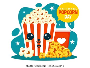 National Popcorn Day Vector Illustration on January 19th Featuring a Big Box of Popcorn for Enjoying Movies in a Flat Style Cartoon Background
