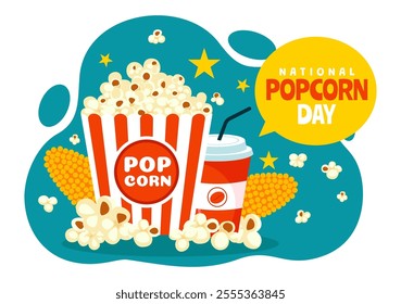 National Popcorn Day Vector Illustration on January 19th Featuring a Big Box of Popcorn for Enjoying Movies in a Flat Style Cartoon Background
