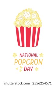 National Popcorn Day Vector Illustration. January 19. Big Box Popcorns to Poster or Banner in Flat Cartoon Background Design