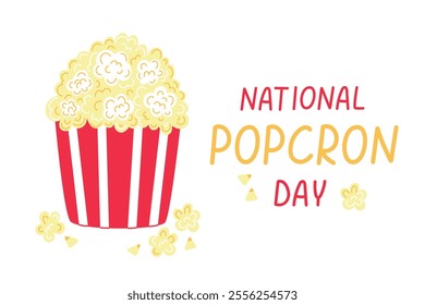 National Popcorn Day Vector Illustration. January 19. Big Box Popcorns to Poster or Banner in Flat Cartoon Background Design