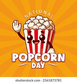 National Popcorn Day vector illustration on January 19 with a big box of popcorn in a cheerful cartoon style. Perfect for poster, flyer, greeting, card, cover, social media post.