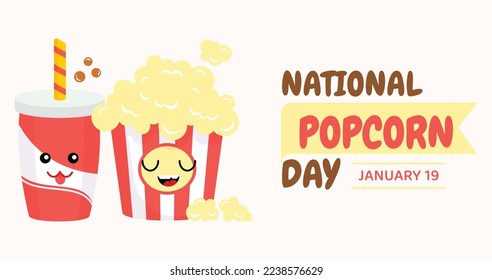 National Popcorn Day. White Simple Funny Vector Illustration
