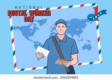 Cartel plano de celebración del Día Nacional del Trabajador Postal.