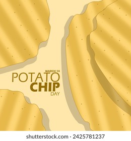National Potato Chip Day event banner. Several potato chips with bold text on light brown background to celebrate on March 14