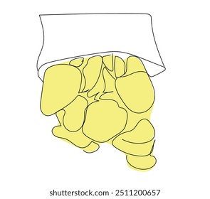 National Potato Chip Day. Single line draw design vector illustration. Continuous one line drawing the top of the potato chips that are scattered around. Savory and salty snacks. 