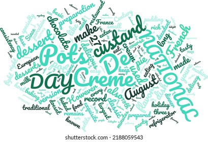 National Pots De Creme Day 27 August Word Cloud In Vector Art Creative Colourful White Back Ground