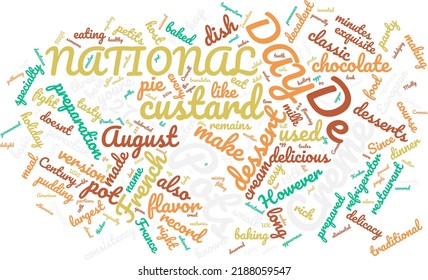 National Pots De Creme Day 27 August Word Cloud In Vector Art Creative Colourful White Back Ground