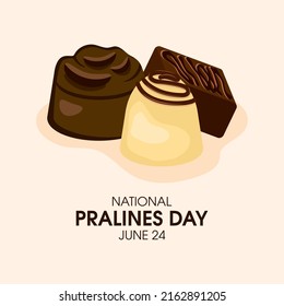 National Pralines Day vector. Chocolate candies icon vector. Pile of various chocolate pralines vector. Pralines Day Poster, June 24. Important day