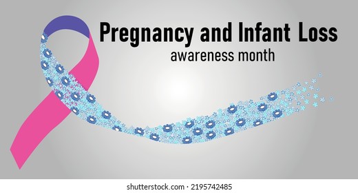 National Pregnancy And Infant Loss Month. Horizontal Illustration Of Ribbon With Flowers