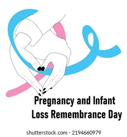 National Pregnancy And Infant Loss Remembrance Day. Vector Cartoon Illustration Of  Hands With A Heart Shape Holding A Ribbon.