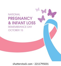National Pregnancy and Infant Loss Remembrance Day vector. Pink-blue awareness ribbon butterflies icon vector. Remembrance day for miscarriage and pregnancy loss vector. October 15. Important day