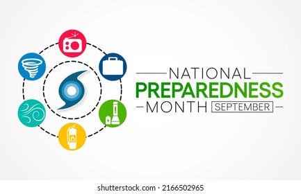 National Preparedness month (NPM) is observed each year in September to raise awareness about the importance of preparing for disasters and emergencies that could happen at any time. Vector art