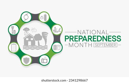 National Preparedness month (NPM) is observed each year in September to raise awareness about the importance of preparing for disasters and emergencies that could happen at any time. Vector art