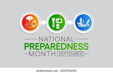 National Preparedness month (NPM) is observed each year in September to raise awareness about the importance of preparing for disasters and emergencies that could happen at any time. Vector art