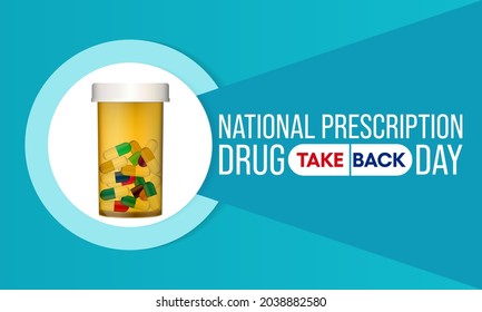 National Prescription drug take back day is observed every year in April and October, it is a safe, convenient, and responsible way to dispose of unused or expired prescription drugs. Vector art