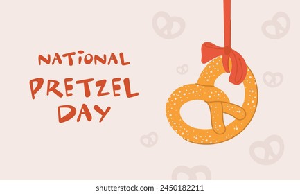 National Pretzel Day banner. Delicious baked goods with salt. Vector flat linear illustration