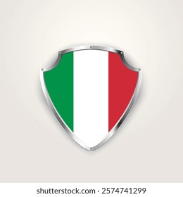 National pride of Italy. Italian flag on a shield. Vector illustration.