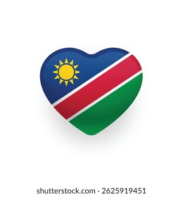 National pride of Namibia flag shaped as heart. Namibia flag flat vector illustration.