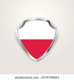 National pride of Poland. Polish flag on a shield. Vector illustration.