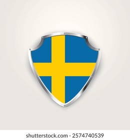 National pride of Sweden. Swedish flag on a shield. Vector illustration.	
