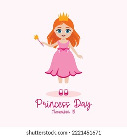 National Princess Day vector. Cute little girl in a princess dress icon vector. Happy red hair princess in a pink dress drawing. November 18. Important day