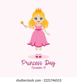 National Princess Day vector. Cute little girl in a princess dress icon vector. Happy princess with blonde hair in a pink dress drawing. November 18. Important day