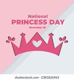 National Princess Day Vector Design Illustration, Pink crown with love symbol, November 18, Important day