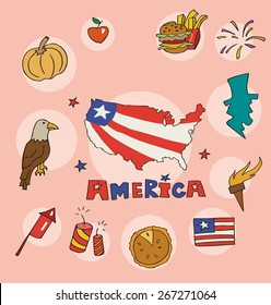 the national profile of America cartoon simple design hand drawing