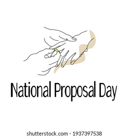 National Proposal Day, outline of hands in the process of putting on the ring, idea for a banner or postcard vector illustration