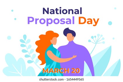 National Proposal Day vector illustration. A man and a woman in love, a girlfriend and a boyfriend together. The couple is in a relationship. Banner for social networks, media, and web sites.