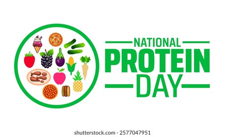 National Protein Day background banner or poster design template. observed every year in February. Holiday concept. Use to any Template, card, poster, placard, template.