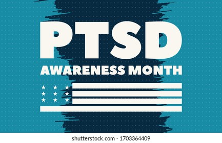 National PTSD Awareness Month is observed annually in June. The month is dedicated to raising awareness about the condition and how to access treatment. Background, poster, card, banner design. Vector