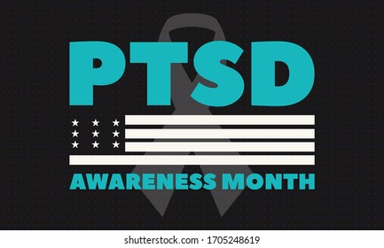 National PTSD Awareness Month is observed annually in June. The month is dedicated to raising awareness about the condition and how to access treatment. Background, poster, card, banner design. Vector