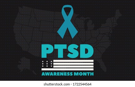 National PTSD Awareness Month is observed annually in June. The month is dedicated to raising awareness about the condition and how to access treatment. Background, poster, card, banner design. Vector
