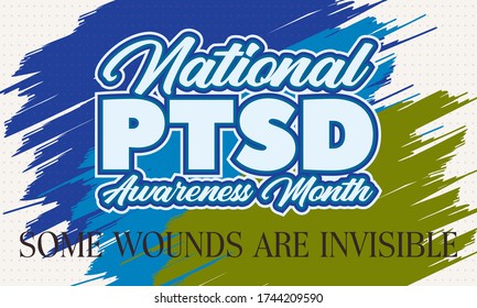 National PTSD Awareness Month is observed annually in June.  Background, poster design. Vector
