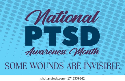 Im Juni wird jährlich ein nationaler PTSD-Aufklärungsmonat beobachtet. Der Monat widmet sich der Sensibilisierung für den Zustand und den Zugang zur Behandlung. Hintergrund, Poster, Karte, Bannerdesign. Vector