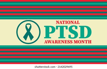 National PTSD Awareness Month is observed annually in June. The month is dedicated to raising awareness about the condition and how to access treatment. Background, poster, card, banner design. Vector