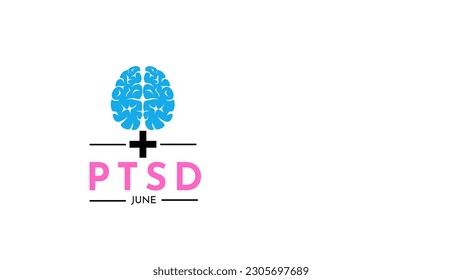 National PTSD month with objects and white background.