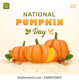 National Pumpkin Day. pumpkin in fall, 3d vector. Suitable for events and design elements
