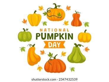 National Pumpkin Day Vector Illustration on 26 October with Cute Cartoon Style Pumpkin Character on Garden Background Hand Drawn Template