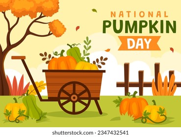 National Pumpkin Day Vector Illustration on 26 October with Cute Cartoon Style Pumpkin Character on Garden Background Hand Drawn Template