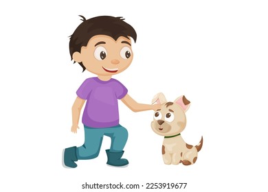 National Puppy Day. concept illustration adopt a dog. vector.boy playing with dog