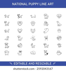National Puppy Line Art Editable, Resizable Dog Icons