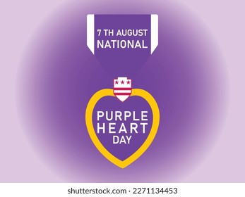 National Purple Heart Day. 7th August  Holiday concept. Purple heart medal . Template  perfect for posts, news, banner, card, poster with text inscription. Vector EPS10 illustration 