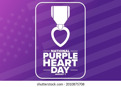National Purple Heart Day. August 7. Holiday concept. Template for background, banner, card, poster with text inscription. Vector EPS10 illustration