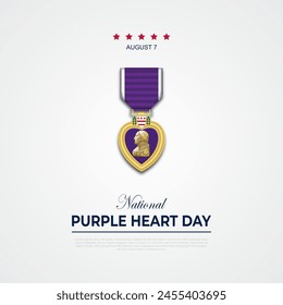 National Purple Heart Day August 7 Background Vector Illustration