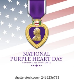 National Purple Heart Day In August Background Vector Illustration