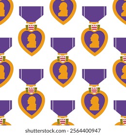 National Purple Heart Day celebration banner. Seamless pattern with a medal.