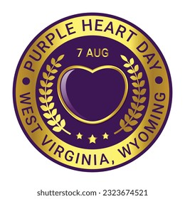 National Purple Heart Day Event On 7th Of August Label Design, Badge Design, Emblem, Banner, T shirt, Logo, Shiny And Glossy Badge Design Vector Illustration